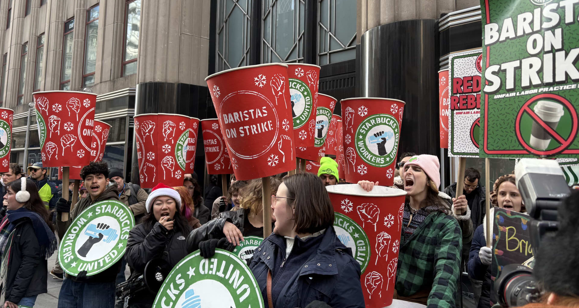 Starbucks Workers United union holds NYC rally during strike