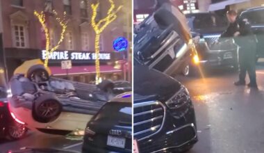 Car thief steals Porsche, crashes into three cars and flips over in Midtown