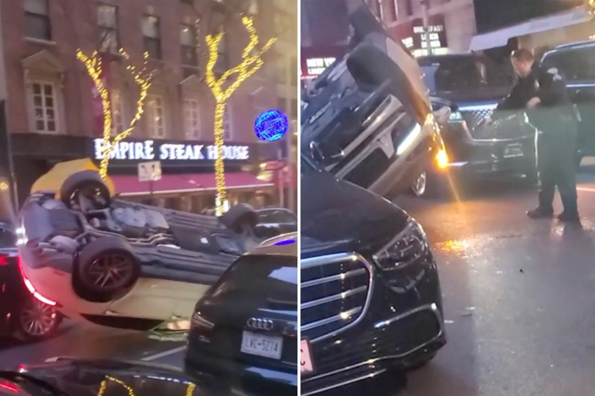 Car thief steals Porsche, crashes into three cars and flips over in Midtown
