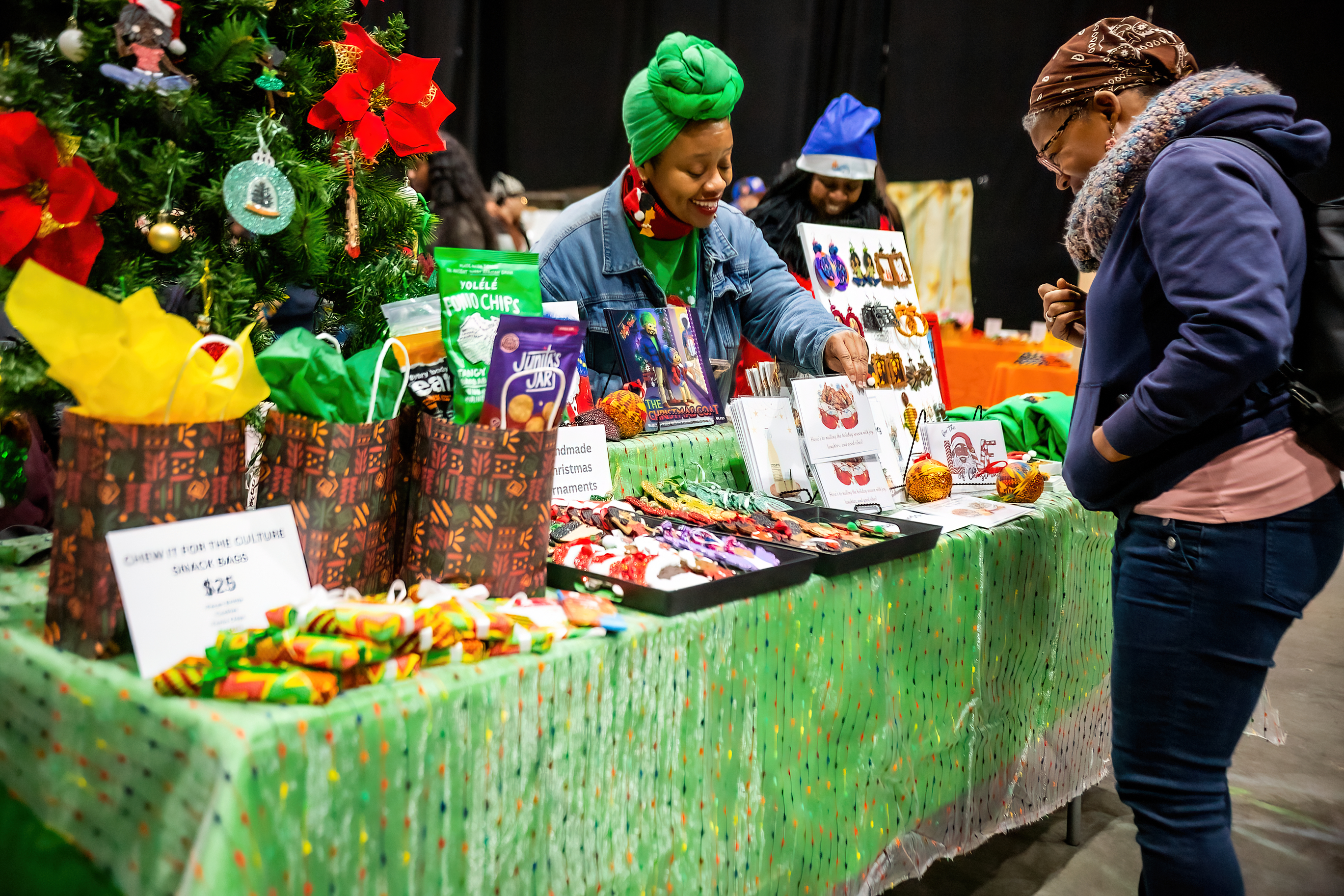 person looking at ornaments and jewelry for sale