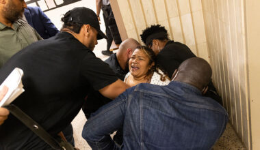 A woman pleads with Immigration and Customs Enforcement officers not to detain her because she has a 15 year old son at home. She was arrested June 4, 2025, leaving a scheduled appearance in immigration court in Manhattan.