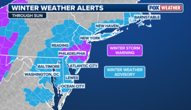 Snow falls across NYC, New Jersey, totals of 2-6 inches