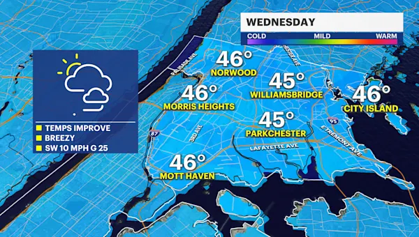 Frigid overnight before major warmup on Wednesday in The Bronx