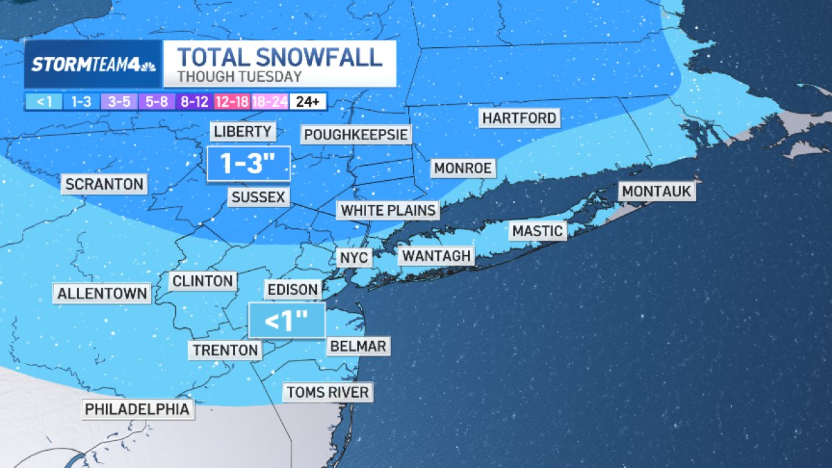 Weather in NY turns snowy for some Tuesday; See latest snow map – NBC New York