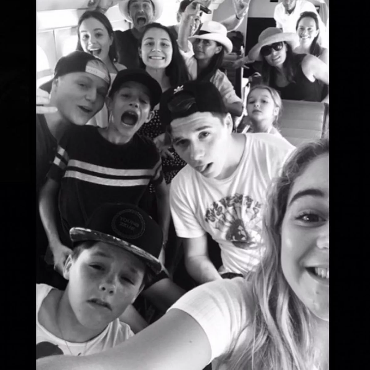 Various members of the Beckham and Ramsay families on a jet