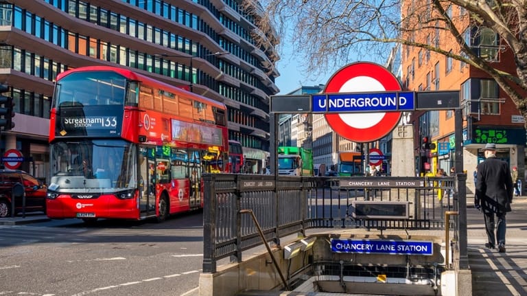 The entrance to Chancery Lane Underground Station in Holborn, London.