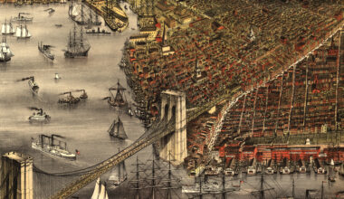print of the brooklyn waterfront and the brooklyn bridge