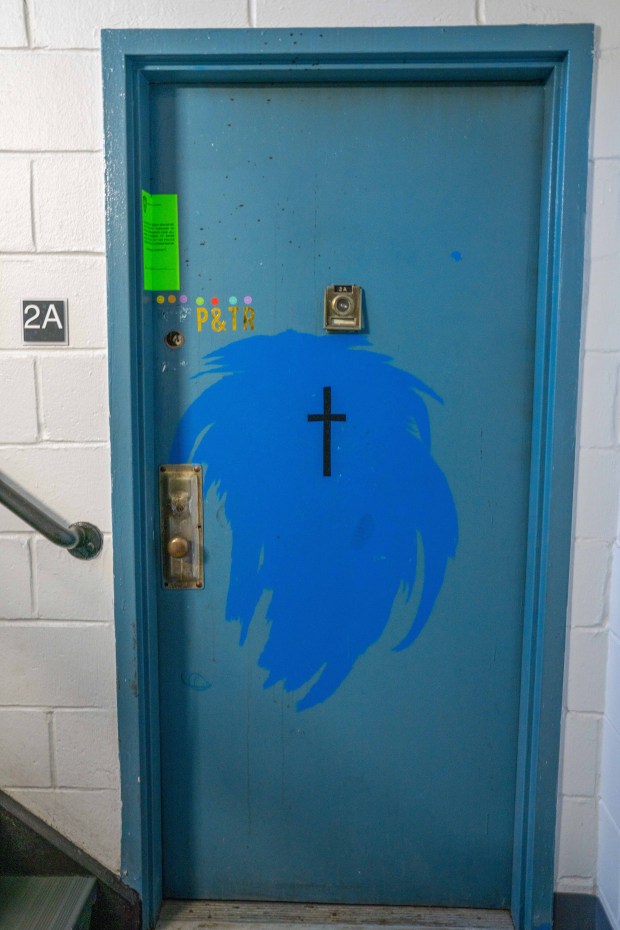 A green police seal is seen on the door of missing child Jacob Pritchett's apartment on Howard Ave. in Brooklyn on Friday, Oct. 3, 2025. (Theodore Parisienne / New York Daily News)