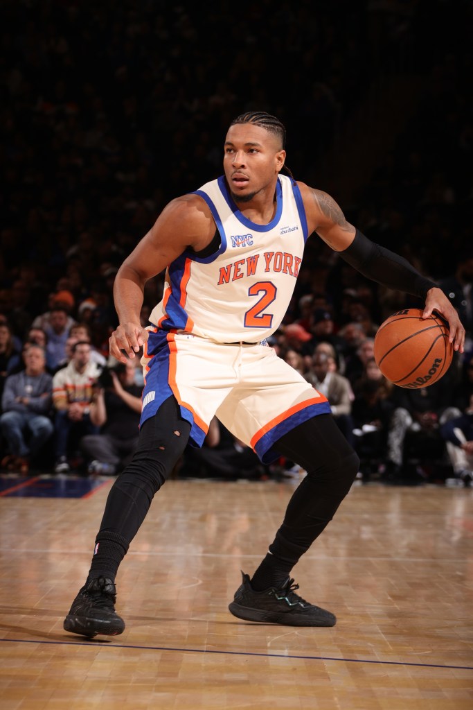 Knicks guard Miles McBride handles the ball against the Magic on Dec. 7, 2025.