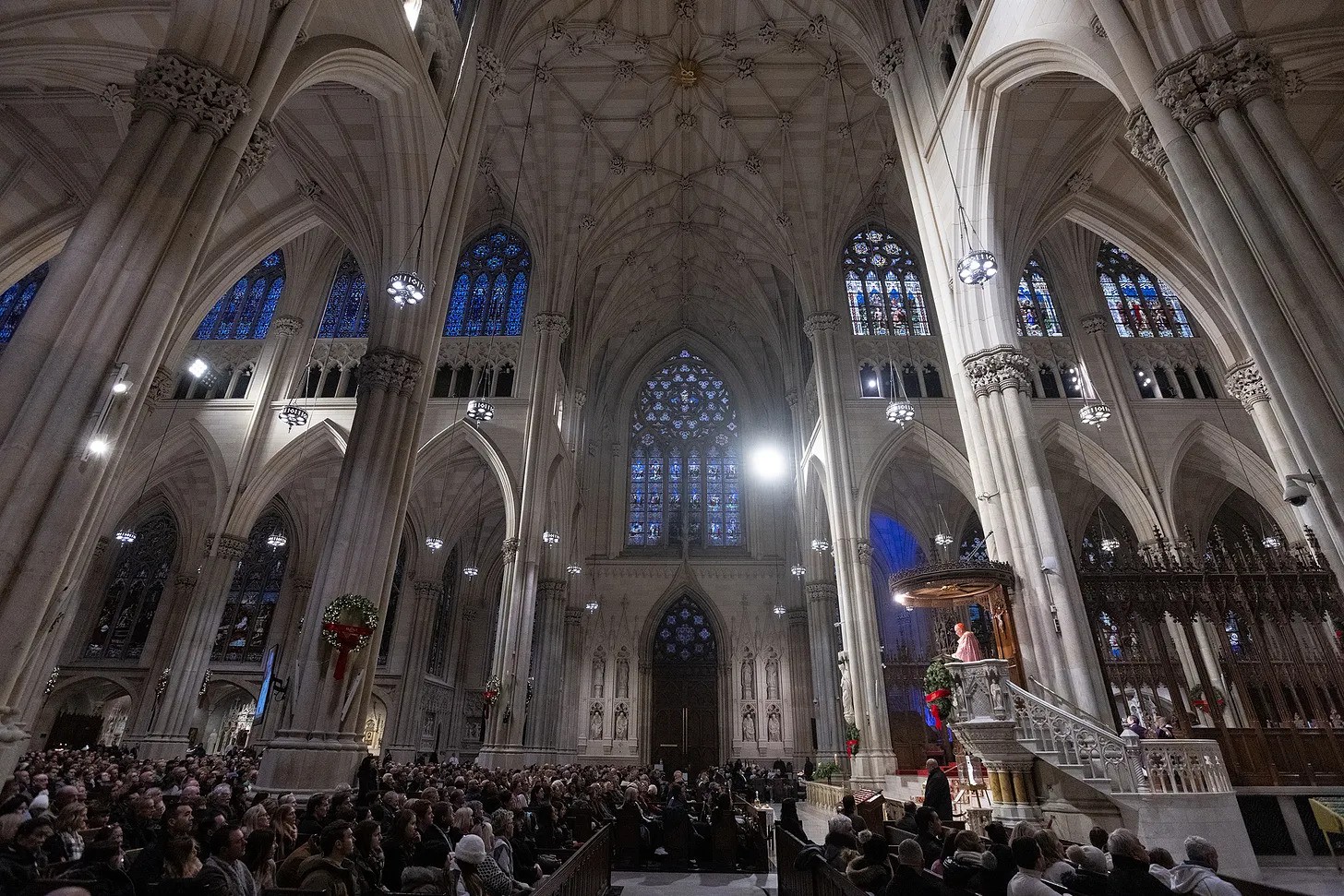 Cardinal Timothy Dolan speaks to the faithful at St. Patrick's Cathedral in Manhattan on Gaudete Sunday 2025.