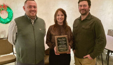 Pictured from left are Albert Hanson, president of the Potsdam Chamber of Commerce Board of Directors; Schwartz; and LeClair.