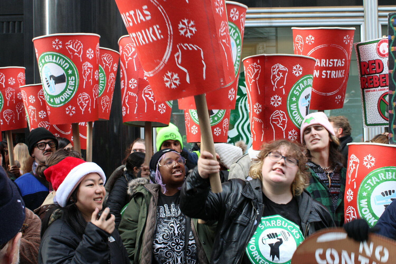 Starbucks workers on strike outside the Empire State Building earlier this month. A new report shows the success of the city