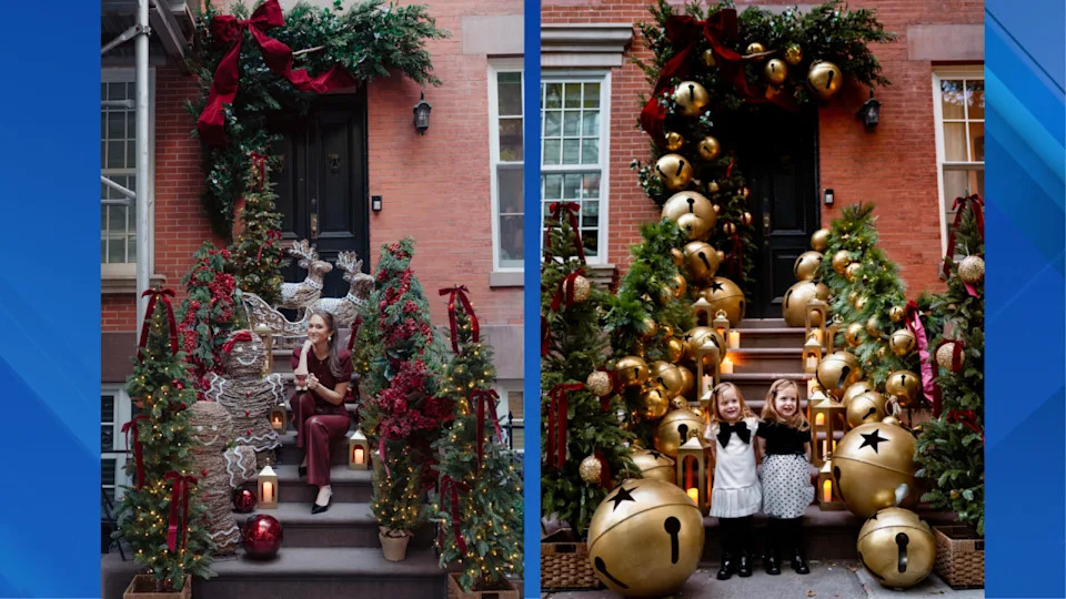 One little Manhattan stoop will make you feel like you've traveled to a winter wonderland, offering the perfect backdrop for photos this holiday season