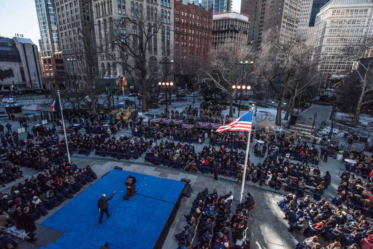 view of mayoral inauguration ceremony at City Hall