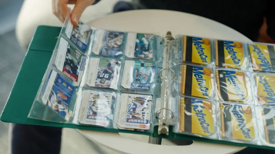 An avid New York sports fan, many of the MetroCards in Glenwick's collection commemorate historic events, such as the first game played between the Yankees and Mets in 1997. - Hazel Tang/CNN