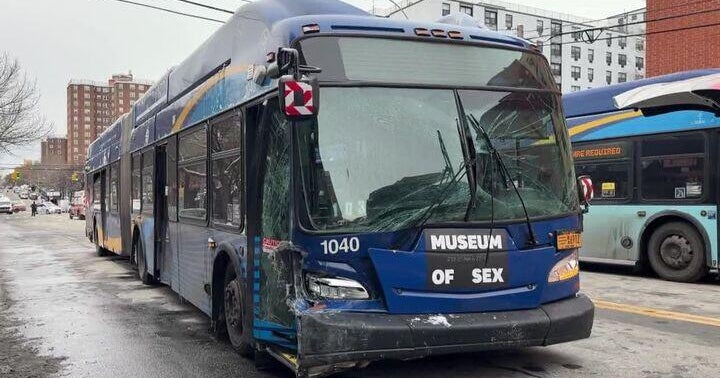 7 injured after driver of MTA bus loses control and crashes into parked cars in the Bronx