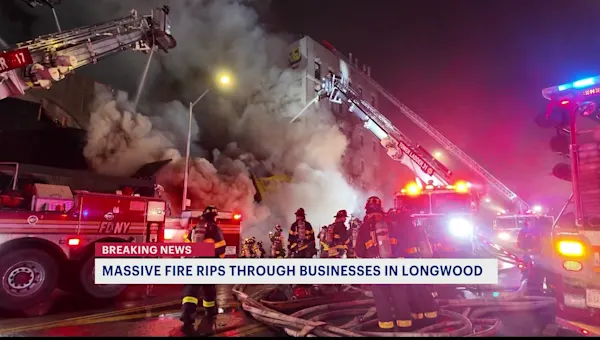 Massive fire rips through businesses in Longwood