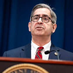 U.S. Attorney for the Eastern District of New York Joseph Nocella, Jr. speaks at a news conference announcing numerous arrests in illegal sports betting and poker game schemes at the U.S. Attorney's Office, Thursday, Oct. 23, 2025, in New York. (AP Photo/Angelina Katsanis)