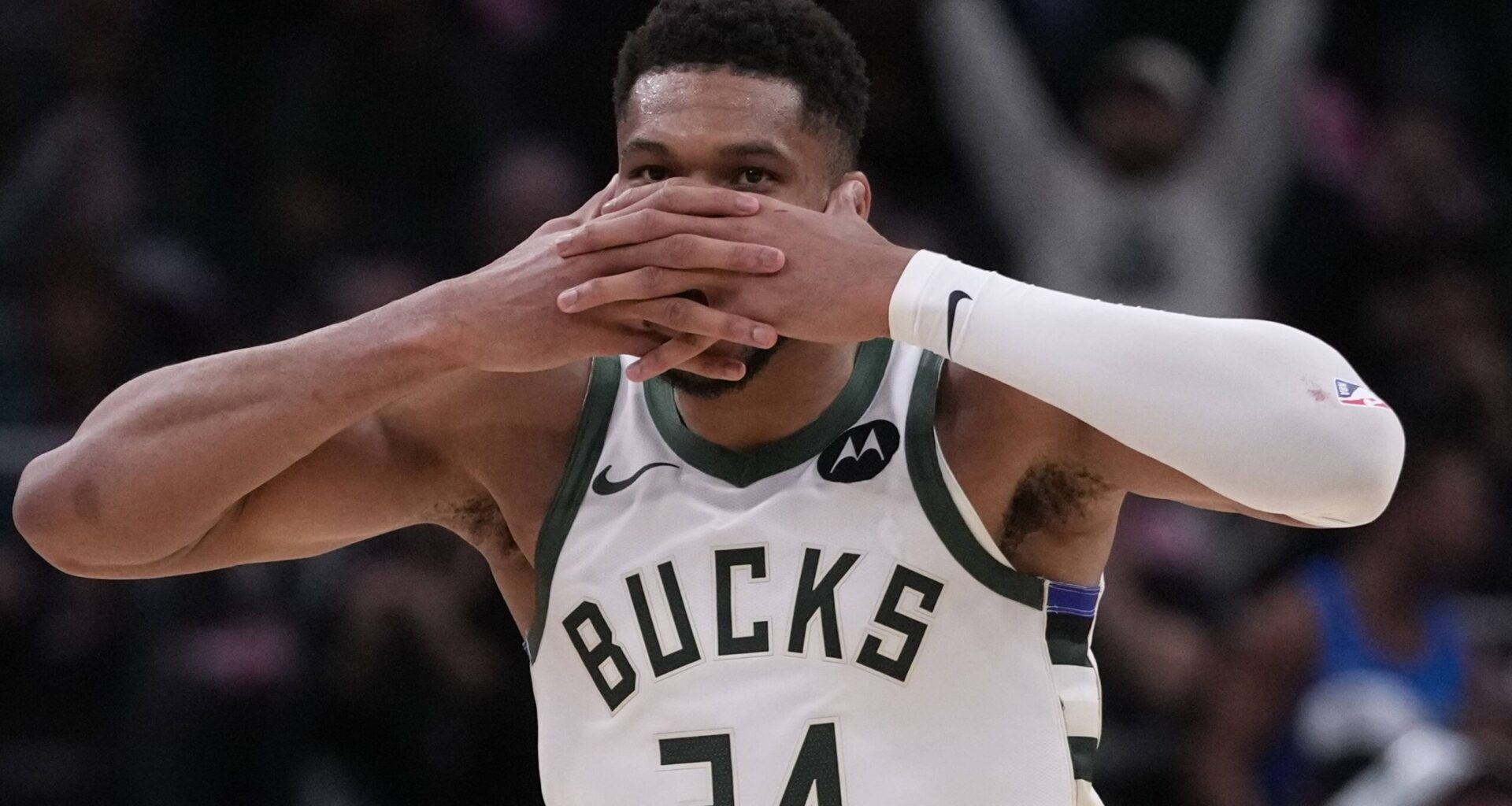 Milwaukee Bucks' Giannis Antetokounmpo reacts during the second half of an NBA basketball game against the New York Knicks Tuesday, Oct. 28, 2025, in Milwaukee. Photo: Morry Gash/AP
