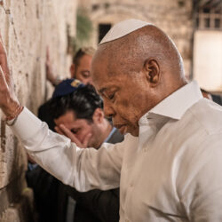 This image released by the Mayor Photography Office shows New York Mayor Eric Adams praying at the Western Wall, in Jerusalem, Israel, Nov. 16, 2025. Benny Polatseck/Mayoral Photography Office via AP