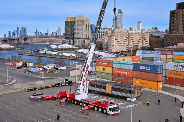 Iconic Diner from Williamsburg, Brooklyn is lifted into the air by crane and settled into its new home at Steiner Studios, Monday, Dec. 8, 2025, in Brooklyn. Photo by Diane Bondareff/AP Content Services for Steiner Studios