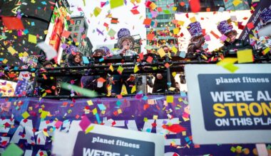 Planet Fitness joined the Times Square Alliance and One Times Square to test the "air worthiness" of confetti on Monday, Dec. 29, 2025 in New York City. (Angelina Katsanis/AP Content Services for Planet Fitness)