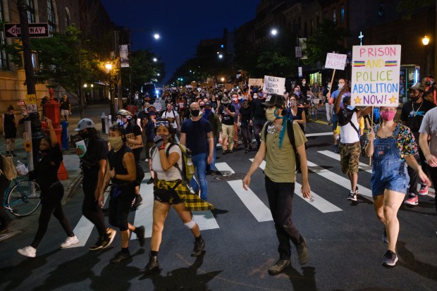 Black Lives Matter demonstrators march on Atlantic Ave. in Brooklyn on June 4, 2020.