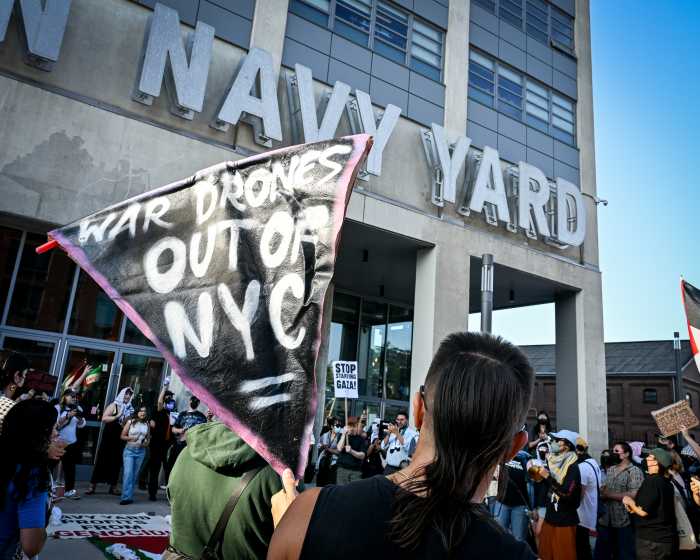 brooklyn navy yard protest signs