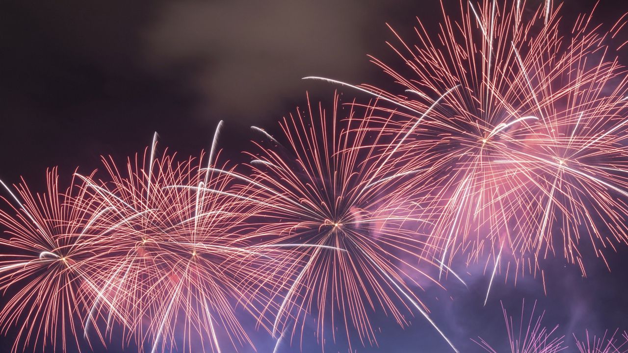 reddish fireworks against a night sky