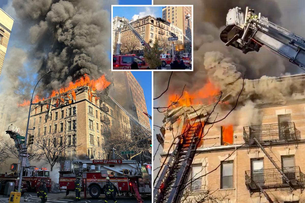 Flames erupt from windows, roof as blaze engulfs NYC apartment building