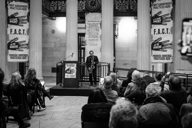 Artists Rally at NYC's Federal Hall in Support of First Amendment
