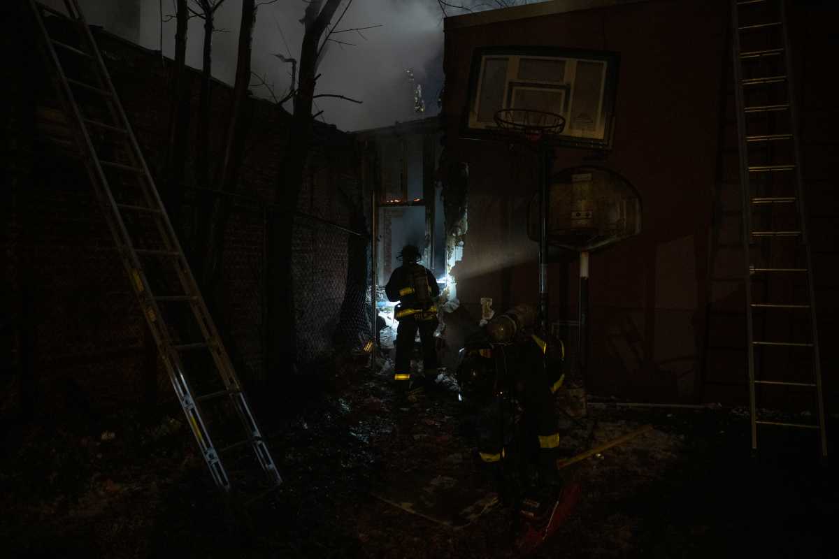 Firefighters outside Brooklyn matzoh factory after five-alarm fire