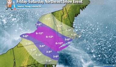 Heavy snow is expected to accumulate later today into early tomorrow; 6-12" is expected over portions of New York; some isolated pockets of more than a foot cannot be ruled out, especially in the highest terrain of southeastern New York State. Image: Weatherboy