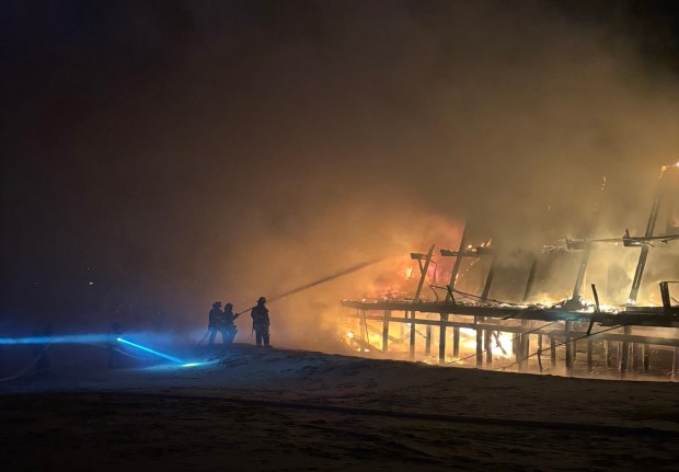 A fire tears through the Silver Gull Beach Club on Beach 193rd St. and Rockaway Point Blvd. in Breezy Point, Queens, on Wednesday, Dec. 24, 2025. (FDNY)