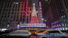 A view of Radio City Music Hall with a NYPD Police car in the foreground during a snow storm on December 26, 2025 in New York City. (Photo by Craig T Fruchtman/Getty Images)