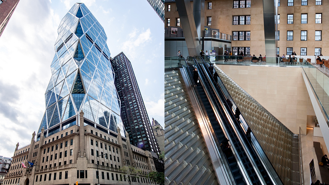 Hearst Tower exterior and Interior escalator