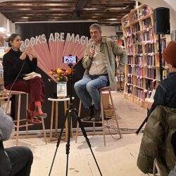 Authors Jhumpa Lahiri and Andrea Bajani discuss “The Book of Homes.” Brooklyn Eagle photo by Moira Weinstein