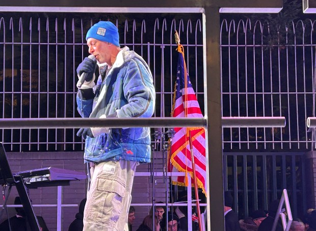 Singer/rapper Matisyahu is pictured at a rally outside Park East Synagogue in Manhattan on Thursday, Dec. 4, 2025. (Kerry Burke / New York Daily News)