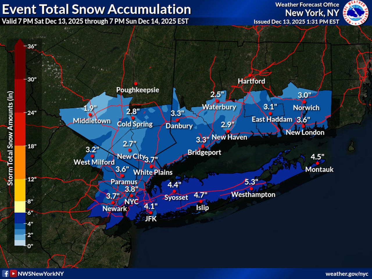 NWS: Snow forecast for Dec. 13, 2025