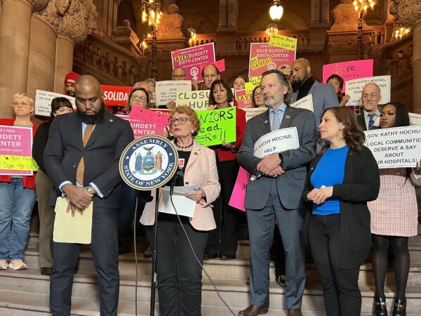 Assemblymember Jo Anne Simon (center) and other advocates gathered in Albany in 2024 to urge Gov. Kathy Hochul to sign the LICH Act. They were unsuccessful. Photo: Office of Jo Anne Simon