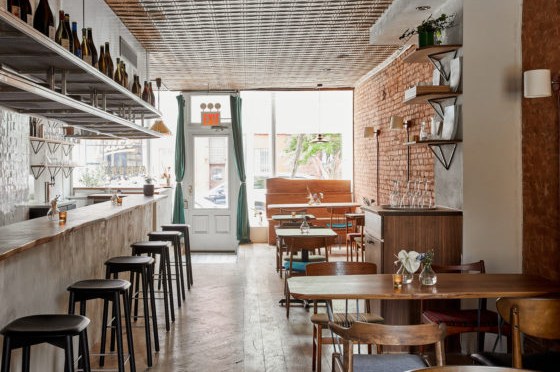 A restaurant dining room in daytime.