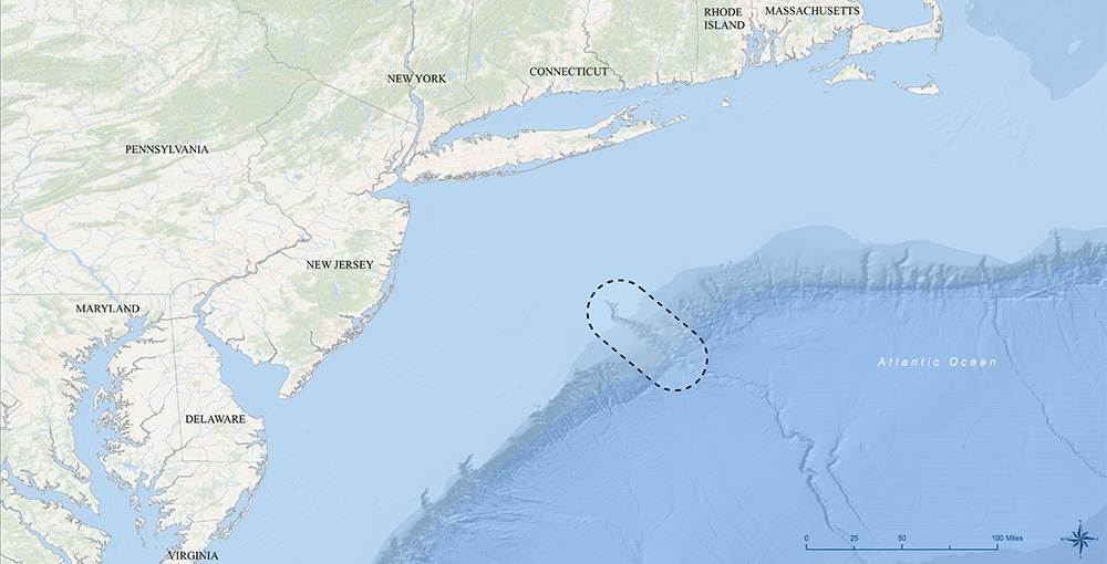 A map displaying Hudson Canyon’s location off the coasts of New York and New Jersey. Photo: NOAA