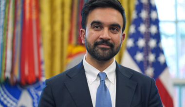FILE - New York City Mayor-elect Zohran Mamdani listens as President Donald Trump speaks in the Ova...