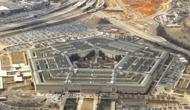 The Pentagon is seen in this aerial view through an airplane window in Washington on Thursday, Feb. 20, 2025. (AP Photo/Pablo Martinez Monsivais)