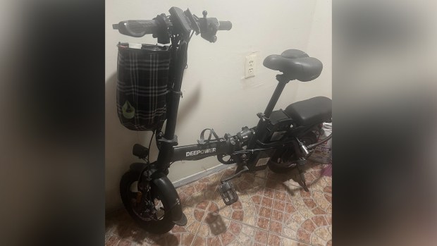 The electric scooter Sahan Ahmed was using when he was hit by a car door in Queens. (Provided by Family)
