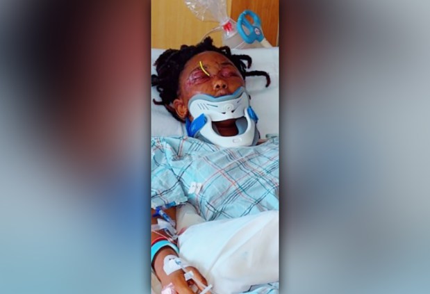 Divine Nieves is seen in the hospital after the attack. (GoFundMe.com)