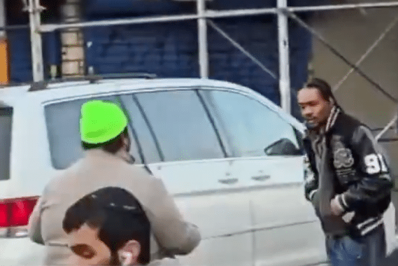 Footage shared on social media shows two men on a Crown Heights street near a white vehicle during an incident under NYPD investigation.