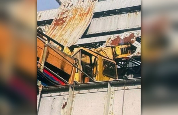A work train operating on the No. 1 line struck a portion of the Broadway Bridge during track repair work Wednesday, sending two transit workers to the hospital with minor injuries. (Obtained by Daily News)