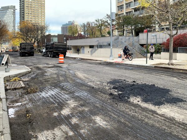 The bumpy surface of Henry Street near Orange Street after milling. Photo: Mary Frost, Brooklyn Eagle