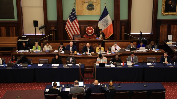 New York City Council members are pictured during a budget hearing in the City Council Chamber at City Hall in 2024.